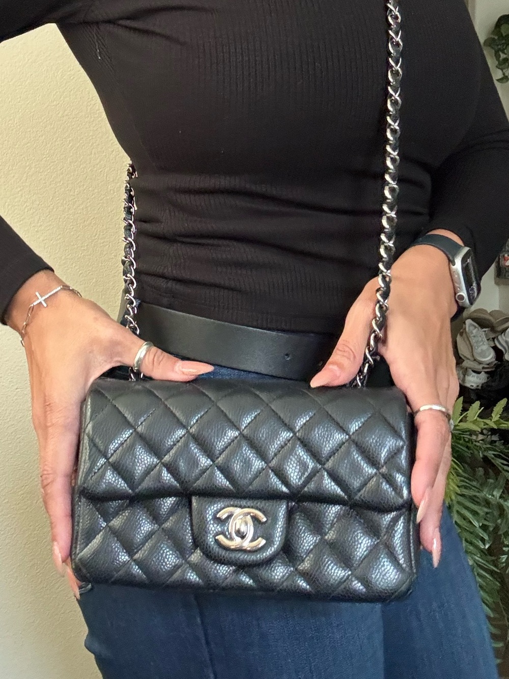 CHANEL Black Quilted Caviar Leather Mini Flap Crossbody with Silver Hardware - Picture 10 of 10